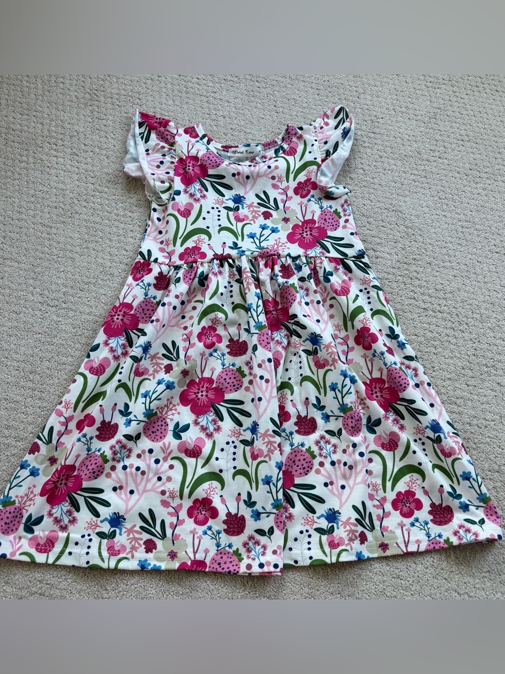 Orchid Lane Straberry floral Girls Pink Flutter Sleeve Dress